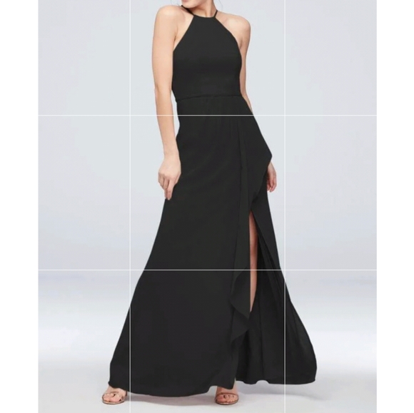 🎉FREE SHIPPING🎉 David's Bridal Women's Black High-Neck Chiffon w/Cascade | 4 - Picture 1 of 8